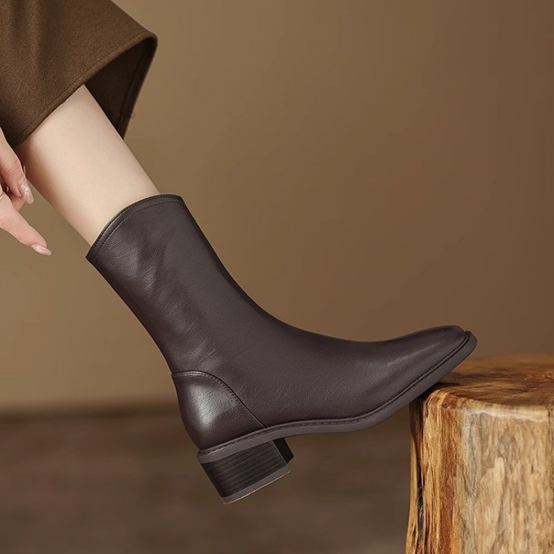 Vintage Fashion Dresses - Bottines en cuir à bout carré